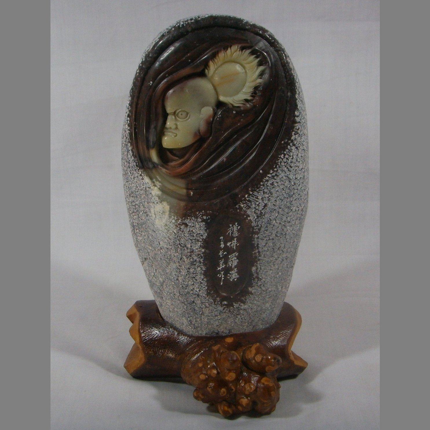 Gift Buddha Shirohan natural Qingtian stone carving swing piece Zhou Village Longegg pure craftsmanship character overdraft direct selling