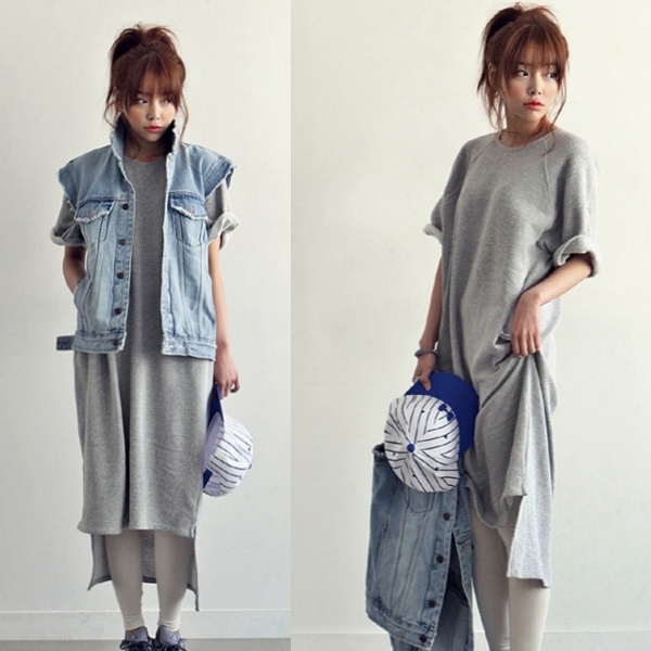 Special spot Korea Dongdaemun spring and autumn terry cotton casual long version temperament lady large size college age-reducing dress