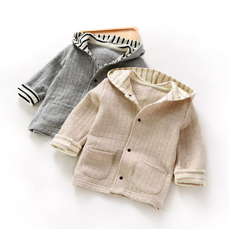 Children's pure cotton air layer hooded jacket Boy Girls Long sleeve cardigan Baby children's clothing