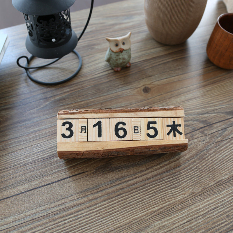 Make Old Original Wooden Creative Desktop Furnishing Versatile Personality Small Calendar Perpetual Calendar Photography Props