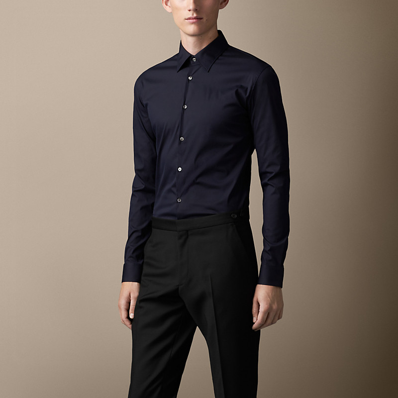 Burberry博柏利 修身剪裁弹力棉质混纺衬衫 39631581