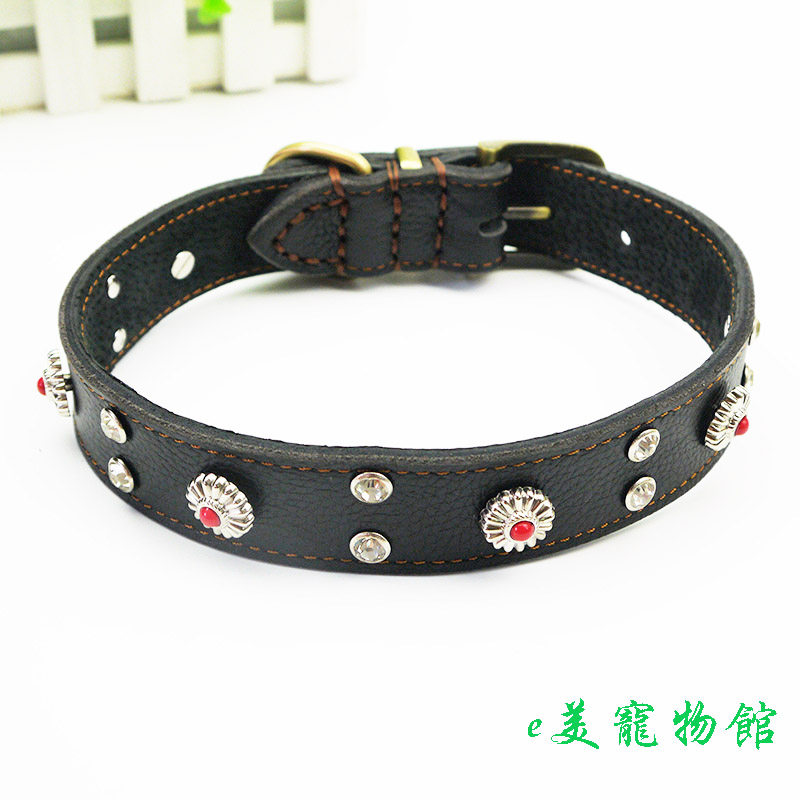 Red cat eye inlaid with genuine leather collar poochal poofight Mossa border shepherd dog collar, small and medium dog necklace