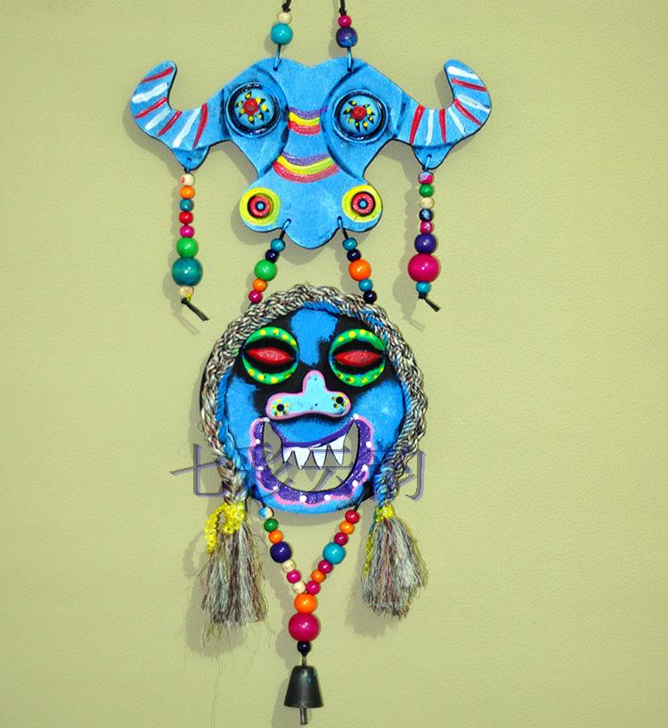 Yunnan Colored Drawing Nation Handmade Cow's Head Swallowing People Bar Decorations East Barwind Bell Pendant Wholesale
