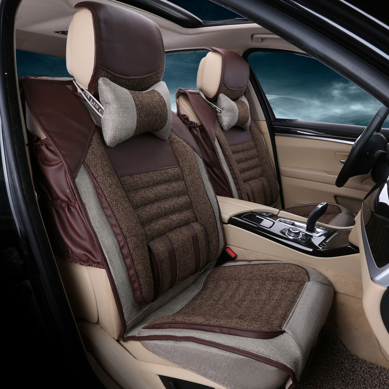 新亚麻座垫现代瑞纳IX35途胜迈腾福特别克哈弗养生汽车坐垫四季垫