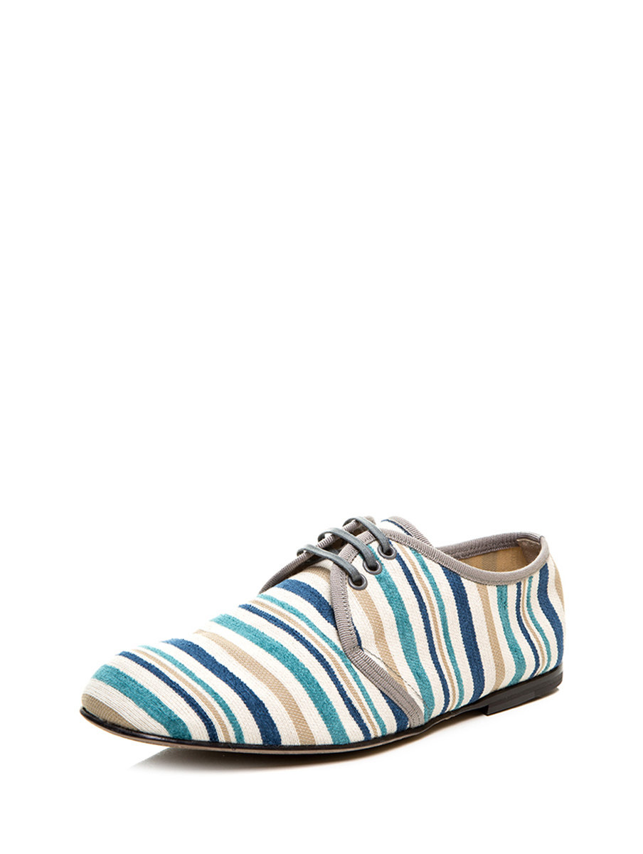 Dolce&Gabbana 蓝绿拼色条纹休闲德比鞋