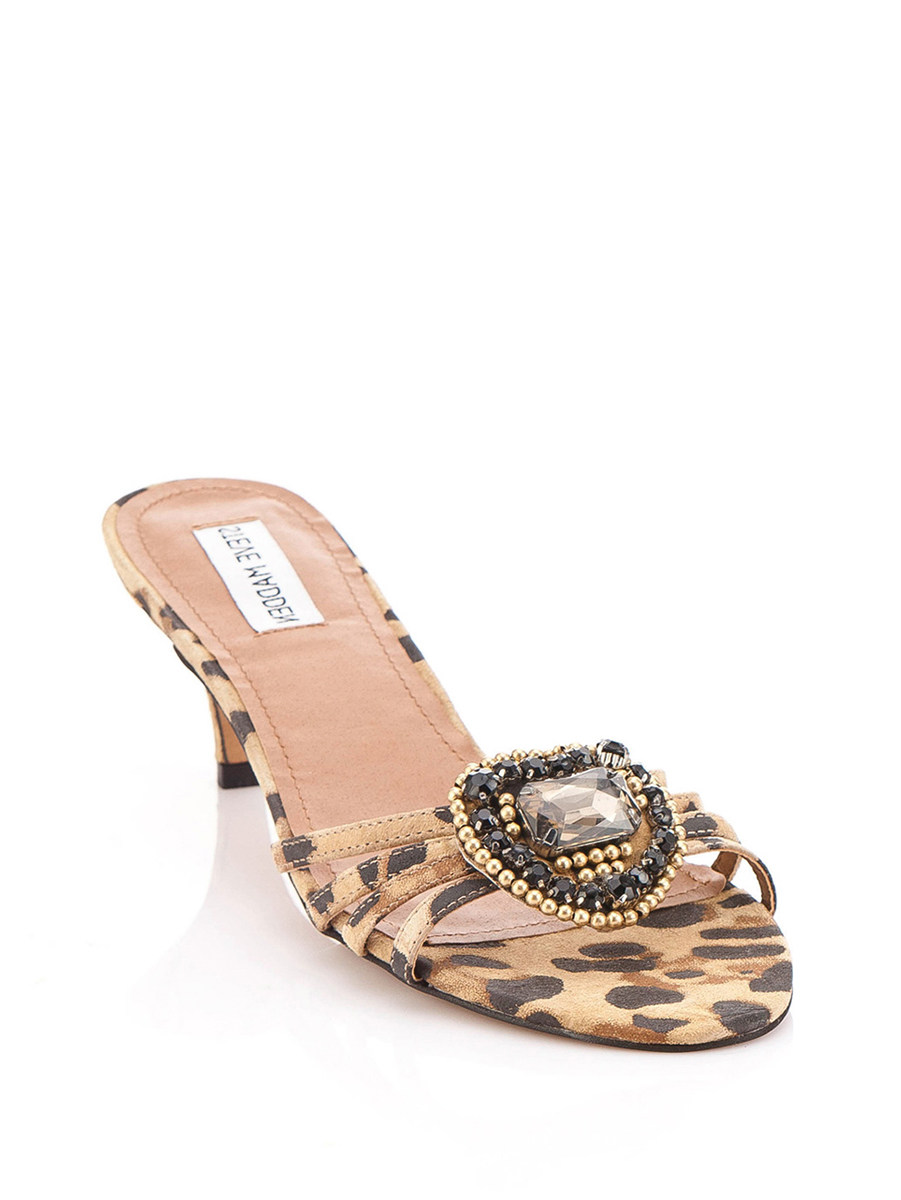 Steve Madden/思美登 豹纹心形珠串镶钻高跟凉拖