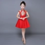 Váy trẻ em mùa xuân và mùa hè mới satin hoa cô gái ăn mặc nữ lớn trẻ em trình diễn váy váy sườn xám váy công chúa váy quần áo trẻ sơ sinh