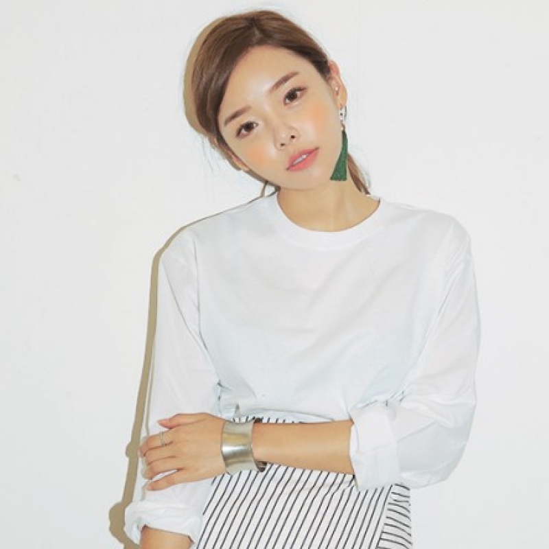 韩国stylenanda官方正品 不规则下摆纯色T恤-白色