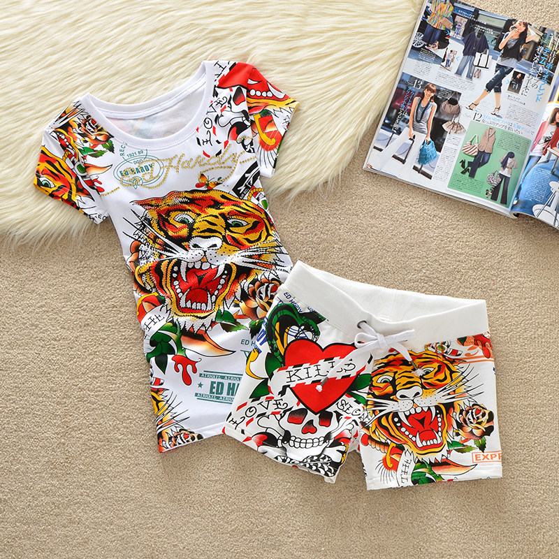 European and American trendy tiger head casual suit women's fashion foreign style tiger head sportswear short-sleeved shorts summer two-piece suit