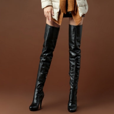Autumn and Winter Ultra-High Heel Stiletto Waterproof Platform Genuine Leather Over-The-Knee Boots Full-Grain Cowhide Extra-Long Slim Leg Thigh Boots Women's Boots