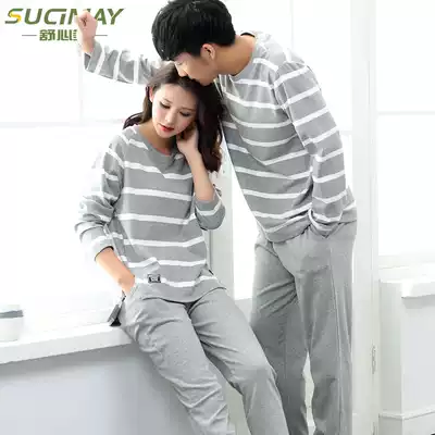 Shu Xinmei Sports Large Size Spring and Autumn Long Sleeve Cotton Couple Pajamas Men Autumn Cotton Women Home Clothing Set