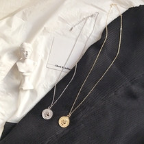 DARK BOX Full body s925 Sterling silver Vintage Portrait Gold coin Coin Street design sense necklace Clavicle Chain Female summer