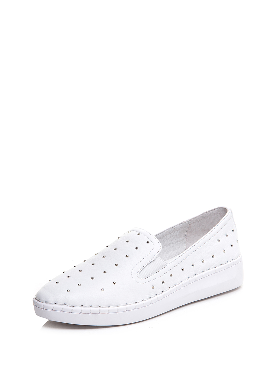 TRANOI 白色缎面铆钉饰懒人鞋