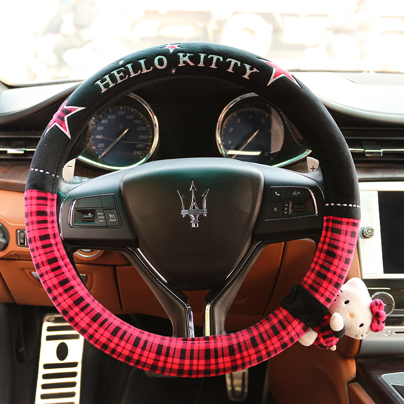 Hello kitty汽车方向盘把套四季通用女可爱卡通防滑冬季保暖毛绒