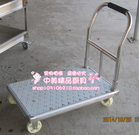 Folding stainless steel trolley Flatbed trolley Cargo pull truck trolley Silent flatbed trolley push truck trolley