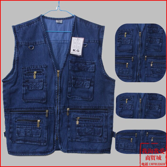 Men's clothing casual denim Multi-pocket horse chia work Shoulder Middle Aged Outdoor Climbing Tourist Photogrammmy