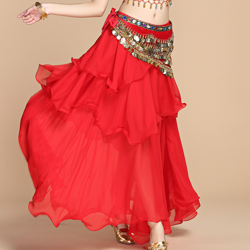 Belly Leather Dance Down Dress Dress Indian Dance Practice Dancer Dress Belly Dance Stage Performance Dresses Triple Snow Spun Long Skirt Practice