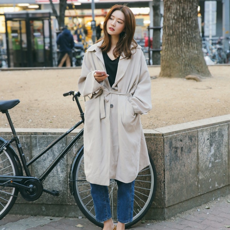 韩国stylenanda官方正品 系带收腰and暗扣风衣-米色