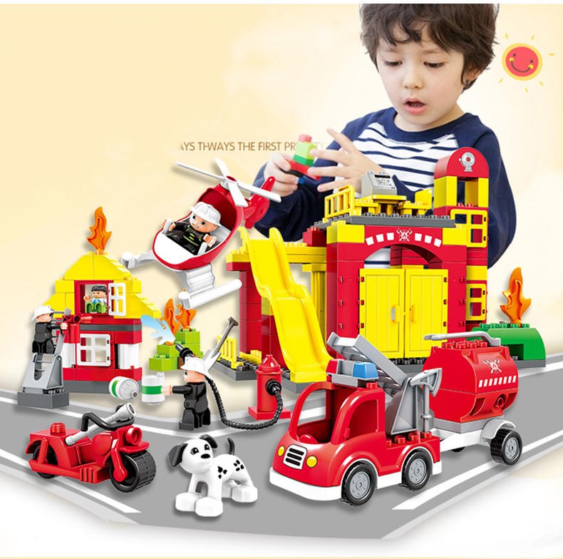 Children's Early Childhood Education Baby Large Particle Large Block Plastic Splice Assembled Fire 119 Fireman Kit