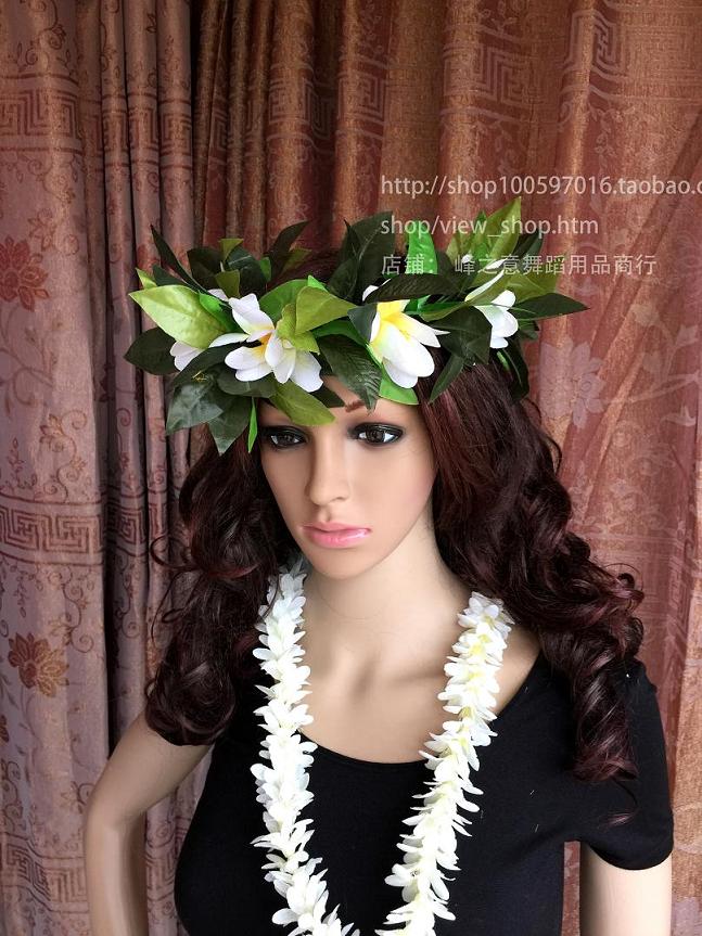 Hawaiian traditional hula dance green leaf head wreath neck ring accessories indigenous jungle performance set