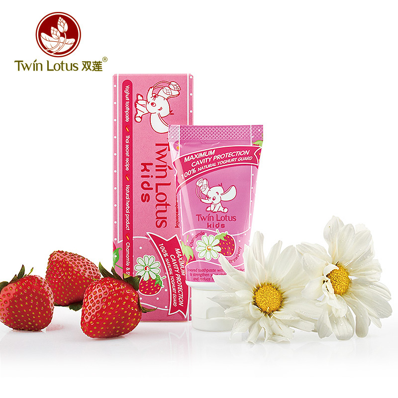 泰国双莲进口优乳益齿儿童牙膏50g草莓/洋甘菊抗菌防蛀 无氟可吞