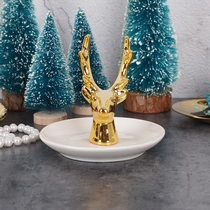 Deer head jewelry storage plate Nordic ins gold jewelry rack ring necklace storage tray ceramic home ornaments