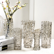 Light luxury European glass vase Transparent flower arrangement Creative flower modern living room decoration crafts table ornaments