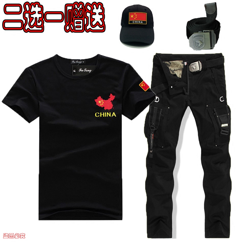 中国特种兵T恤长裤运动体能短袖套装夏季作训军迷部队服装户外男