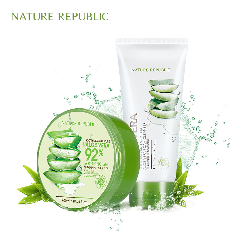 Nature Republic自然乐园芦荟胶+芦荟洗面奶补水保湿套组正品
