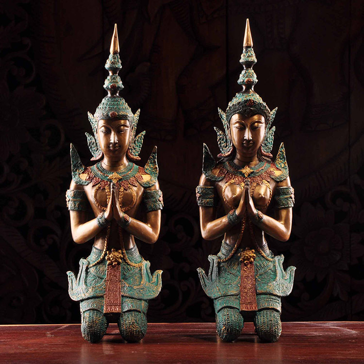 Thai craft gift pendulum decoration Southeast Asian bronze art kneeling Kneeling Style Hotel Clubhouse Decorated with Copper Furnishing