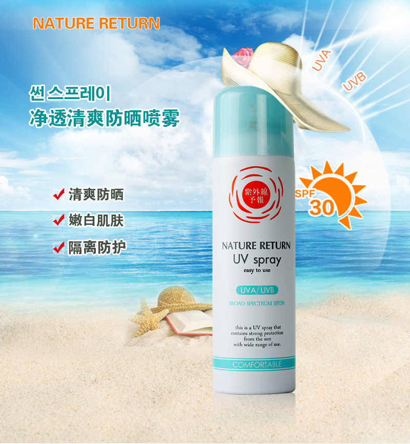 NATURE RETURN夏日防晒霜喷雾SPF30 清爽透气不油腻防水防汗乳霜