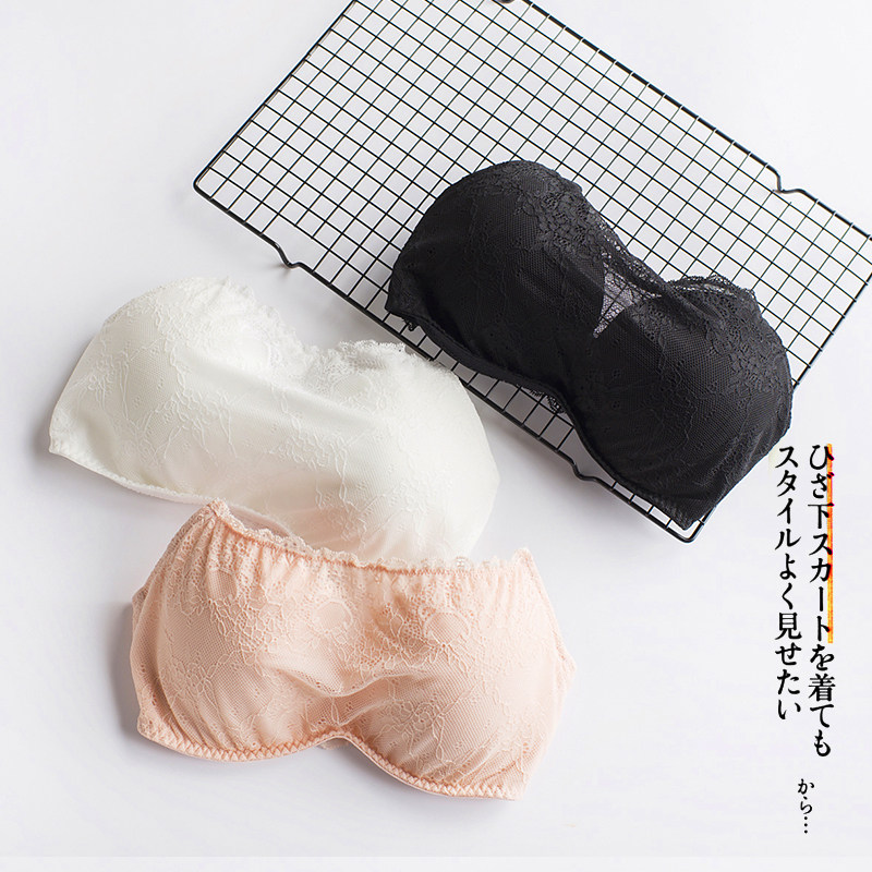 夏薄款棉内里一字领漏肩防走光孕妇照无肩带上托裹胸全蕾丝白内衣