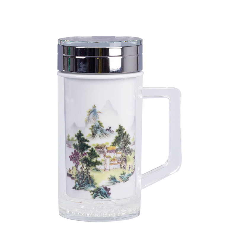 Jingdezhen ceramic gifts keep - a warm glass cup double office cup office boss ceramic tank insulation cup 300 ml