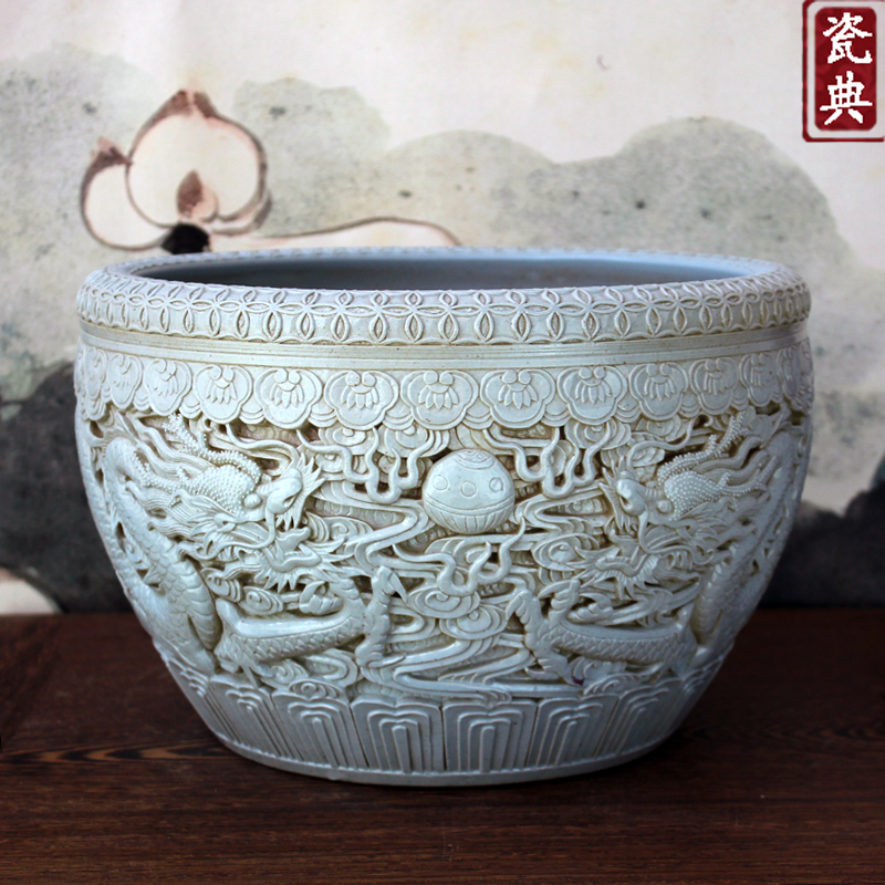 Jingdezhen new study tabletop classical feng shui tank goldfish tank antique ceramic Chinese-style soft decoration home decoration