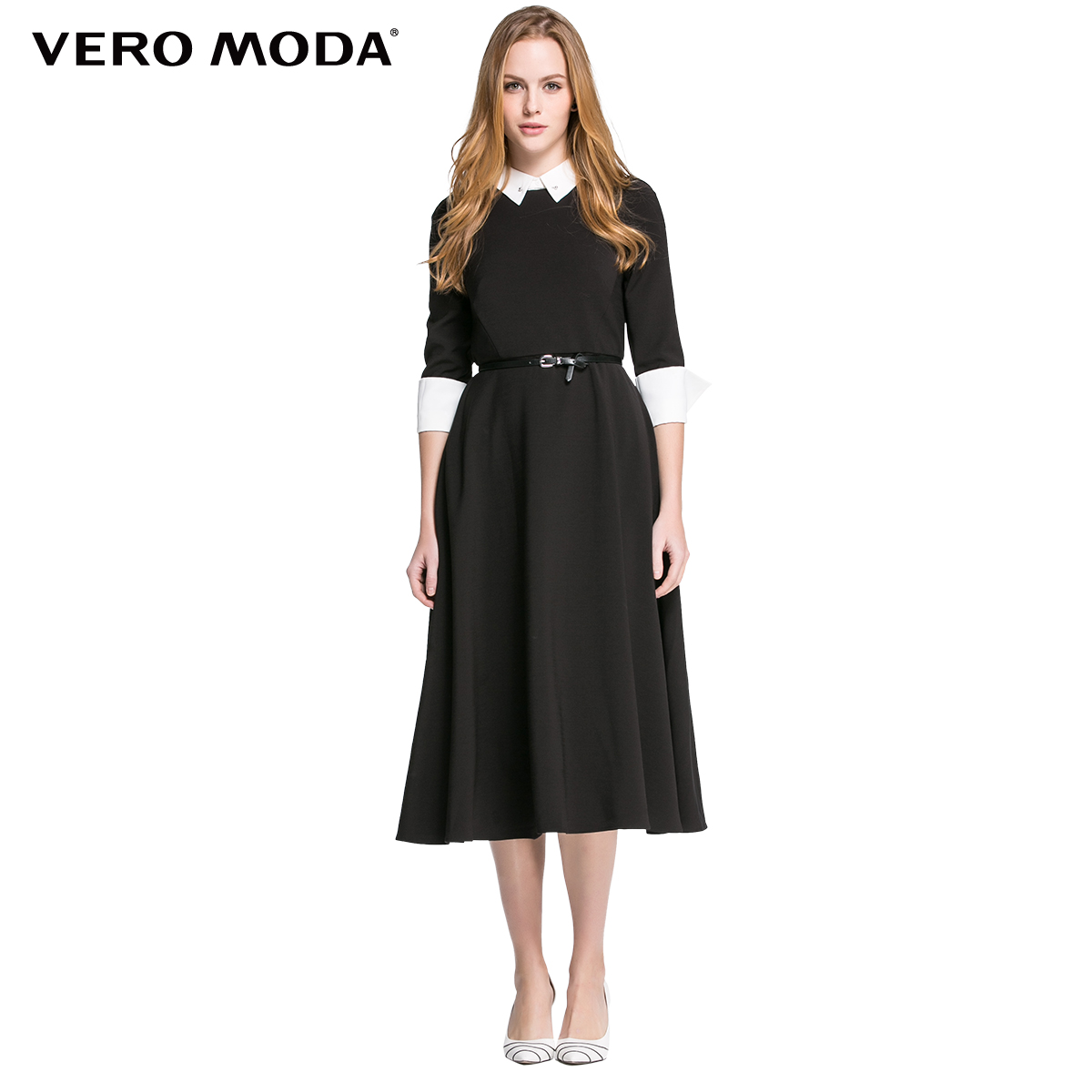 Vero Moda新品撞色拼接钉珠A字版长款连衣裙|31617D030