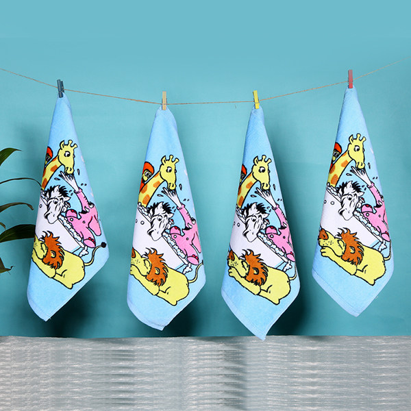 Cute cartoon pure cotton cut velvet thickened baby wash face bath towel square towel children's small towel cleansing towel handkerchief
