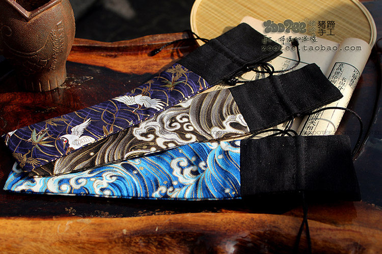 zootee fan bag folding fan handmade Women's 7-inch fan bag imported Japanese printed gold hemp storage bag blue wave