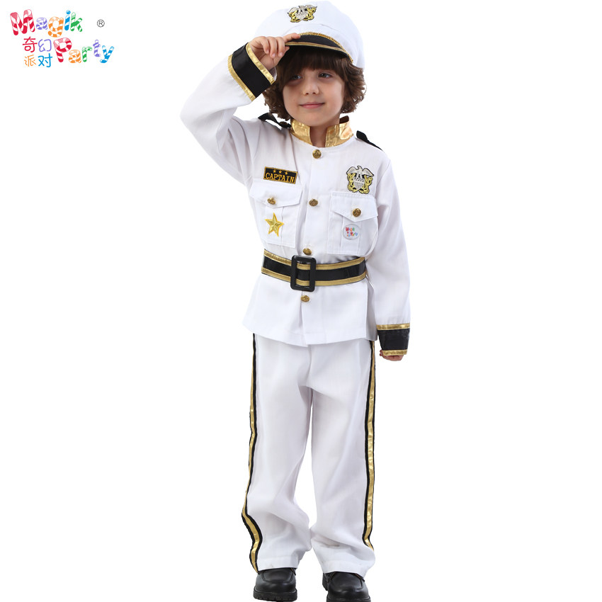 Halloween children's performance costumes Cospaly perform clothes boy skipper Navy sailor Captain Little Police