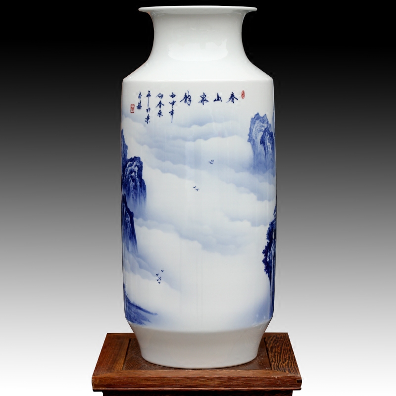 Jingdezhen hand - made spring mountain spring rhyme dried flower flower vase modern household of Chinese style ceramic furnishing articles sitting room adornment