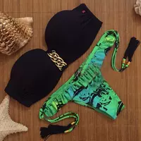 2015 AliExpress mô hình vụ nổ Brazil kim loại chuỗi bikini bikini áo tắm gợi cảm phụ nữ châu Âu và Mỹ bộ đồ bơi dài tay