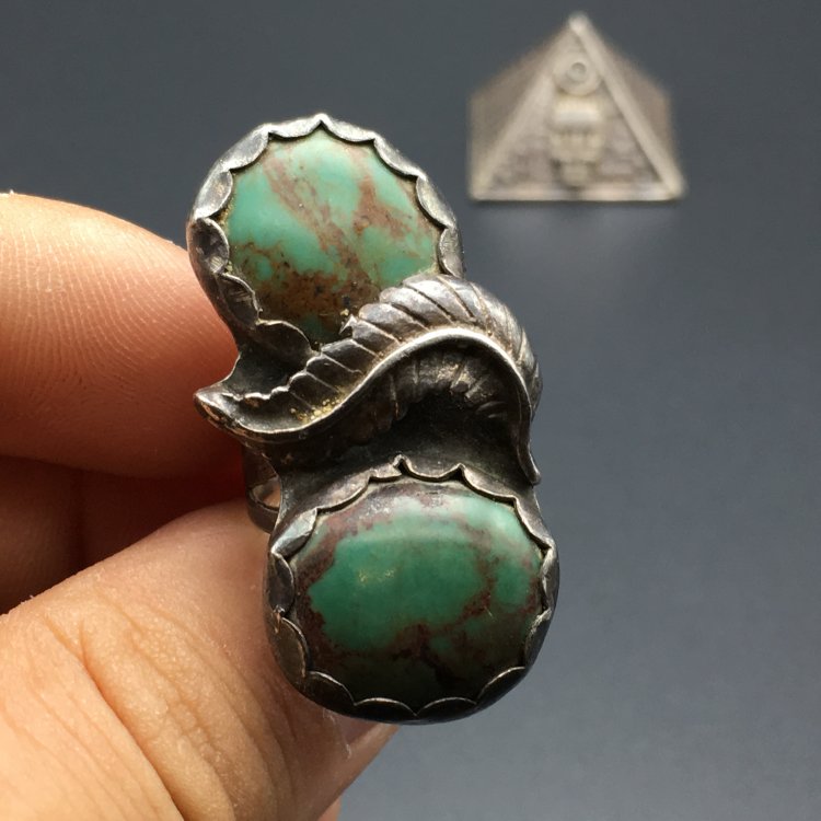 1930s USA Indian Indian Navajo Navajo Navajo green pine stone 925 pure silver vintage ring female