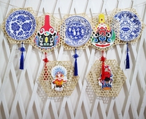 Blue and white porcelain paper plate kindergarten classroom corridor environmental layout material bamboo piece Chinese National style hanging decoration