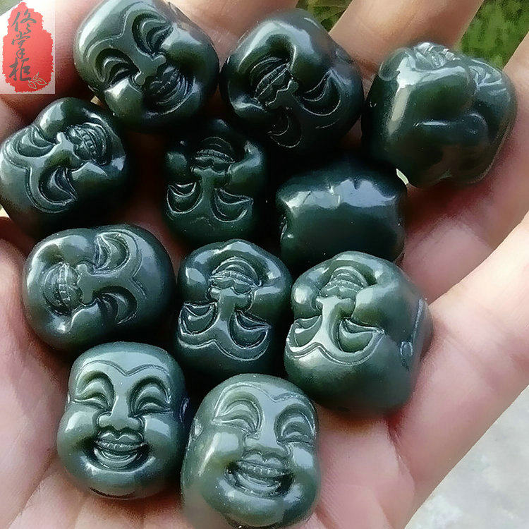 Natural Hetian jade loose beads jade loose pieces Buddha head beads men's jade bracelet hand necklace handmade diy accessories