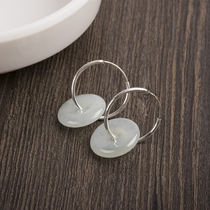 Natural Emerald Green Button Transit Wan Career Earrings s925 Pure Anti-Allergy Silver Ring Earrings Jade Earrings