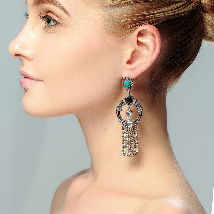 Aidvi Europe and America Ornament Retro Fashion Pendant Earneous inserts Inlaid Drilling Green Pine Stone Earrings Woman