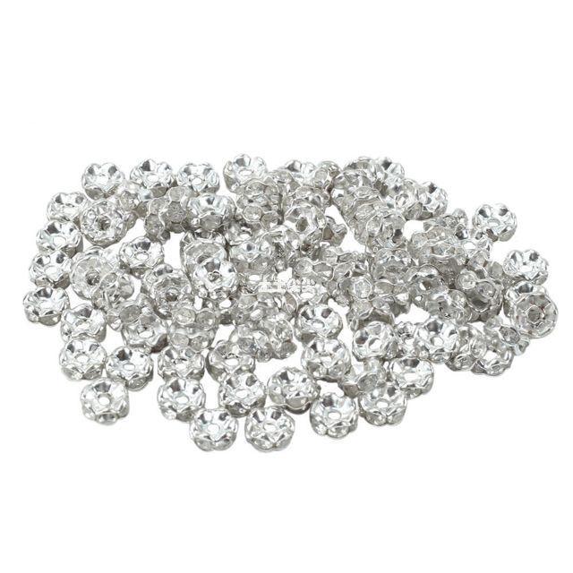 100 Crystal Rhinestones Spacer Loose Beads 6mm Jewelry DIY