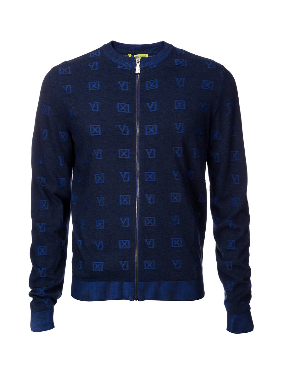 versace jeans 蓝色趣味图案花纹羊毛开衫