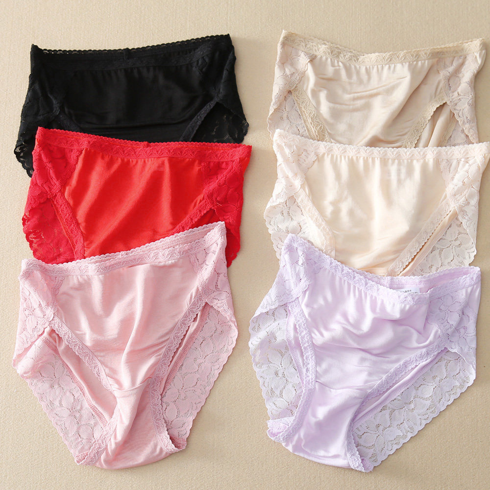 Special offer 100 silk knitted silk underwear ladies seamless waist triangle lace safety pants