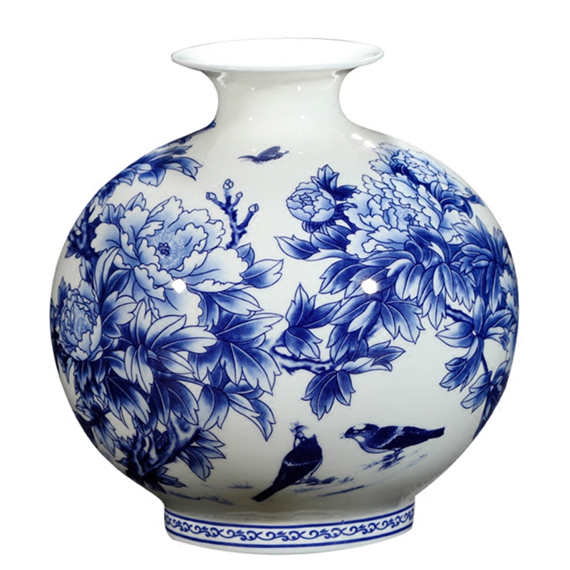 Jingdezhen ceramics antique blue and white peony ipads - in glazed porcelain vases modern Chinese style living room decoration furnishing articles