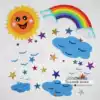 Kindergarten decorations Classroom environment layout blackboard newspaper material Foam big white clouds Rainbow sun stars Wall stickers